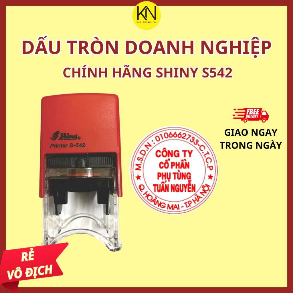 Khắc con dấu tròn doanh nghiệp cán dấu shiny s542, mặt dấu kt 36x36mm