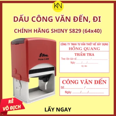 Khắc con dấu công văn đến, đi cán S829 kt 40x60mm