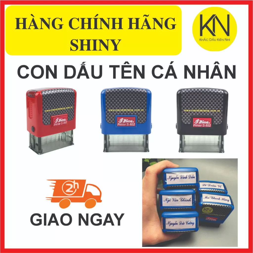 Khắc dấu tên cán dấu shiny s852 kt 14x38mm